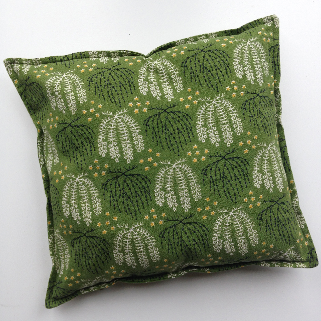 CUSHION, Green 1950s w Yellow Stars